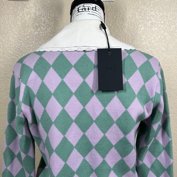 Y.A.S collar detail cardigan in lilac /green checkerboard size M retro academia - Picture 10 of 14